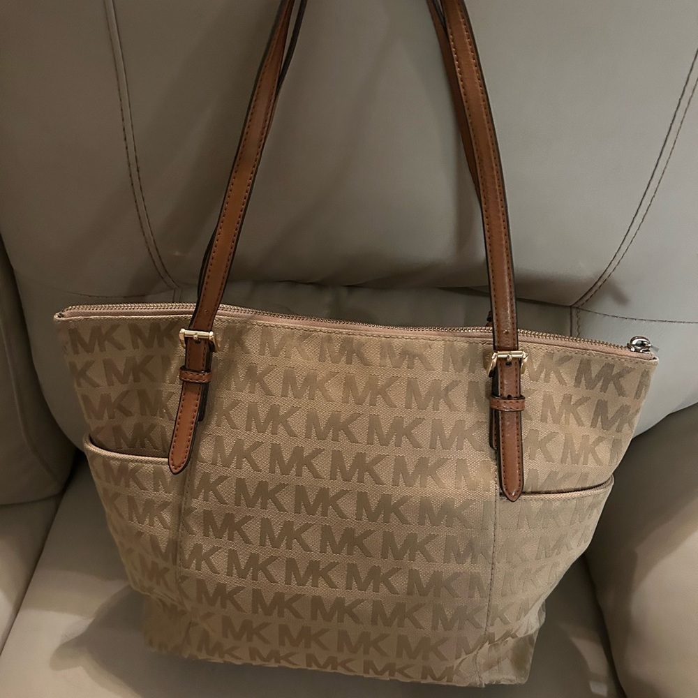 Michael Kors Beige and Brown Logo Tote